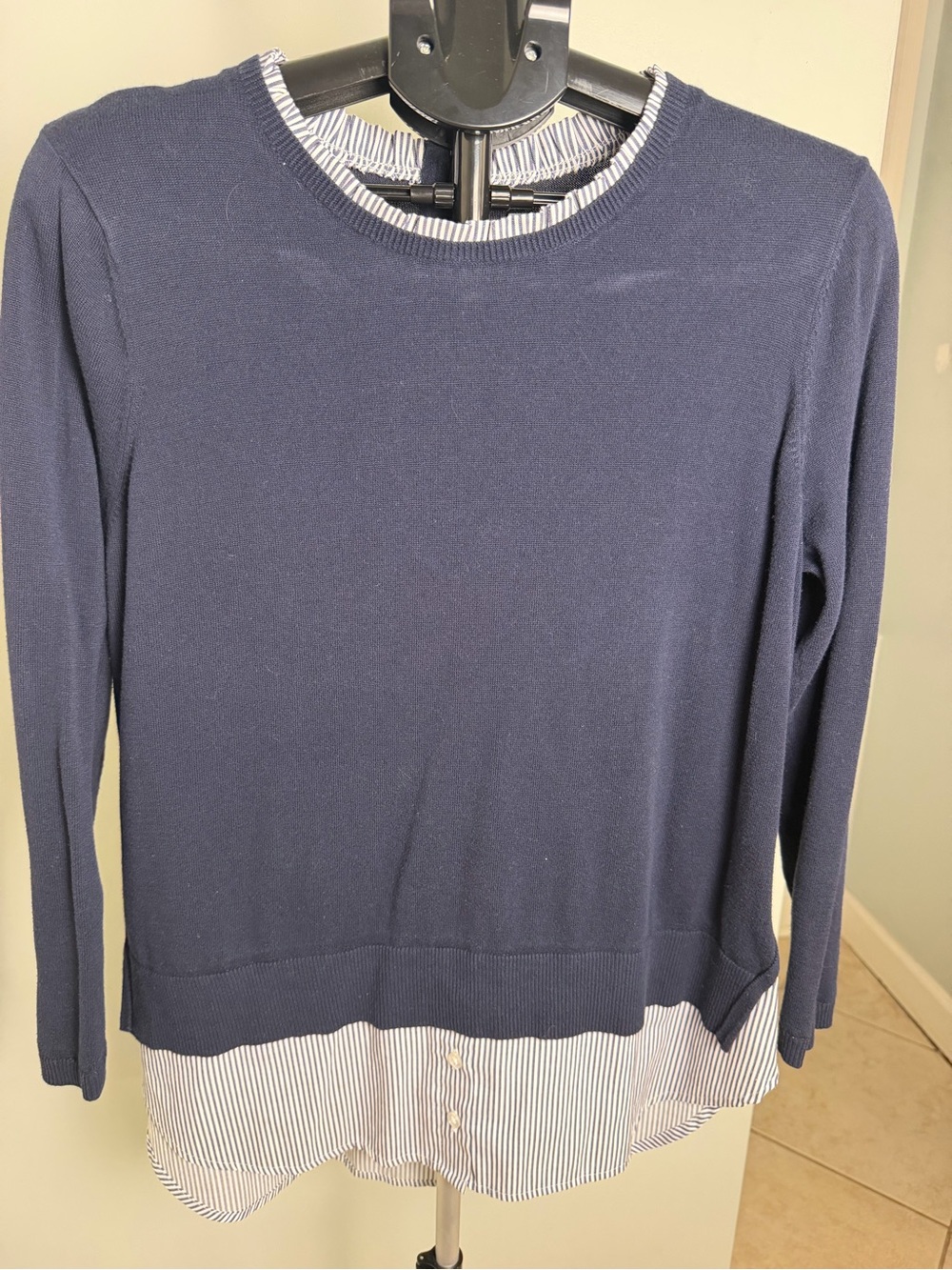Crown & Ivy Navy Layered Sweater Blouse – Size Large